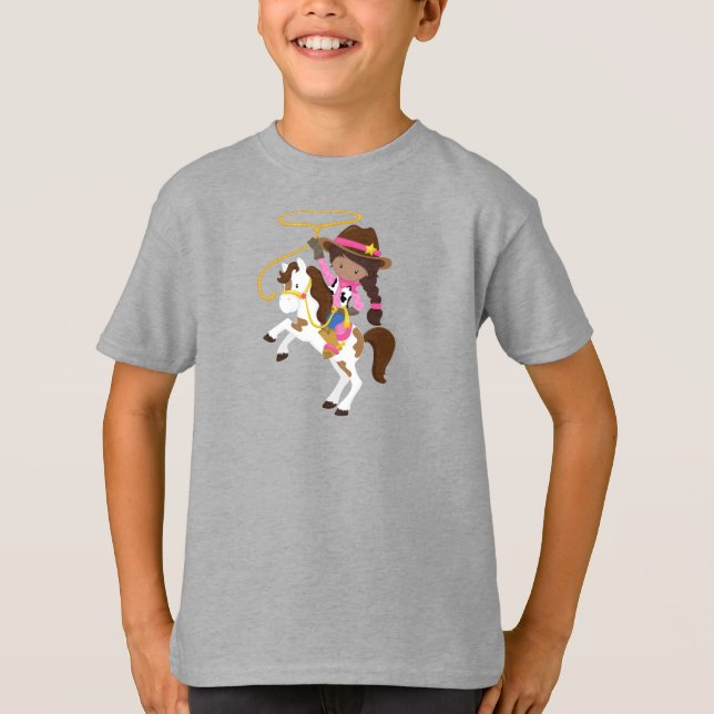 Afroamerikanerin, Cowgirl, Sheriff, Lasso T-Shirt (Vorderseite)