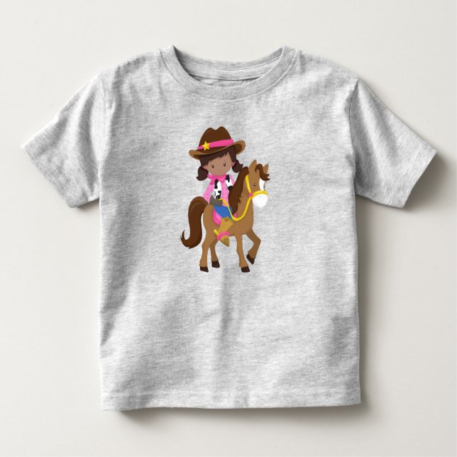 Afroamerikanerin, Cowgirl, Sheriff, Pferd Kleinkind T-shirt (Vorderseite)