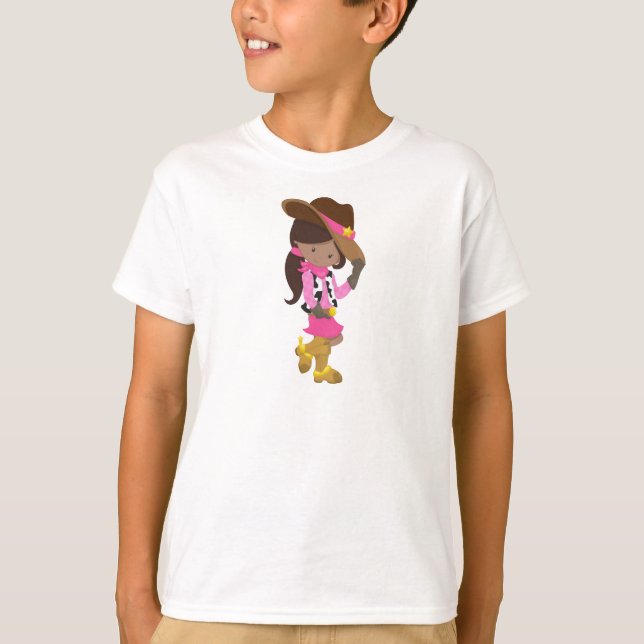 Afroamerikanerin, Cowgirl, Sheriff, Western T-Shirt (Vorderseite)