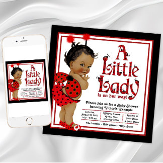 Afroamerikanerin Ladybug Baby Dusche Einladung