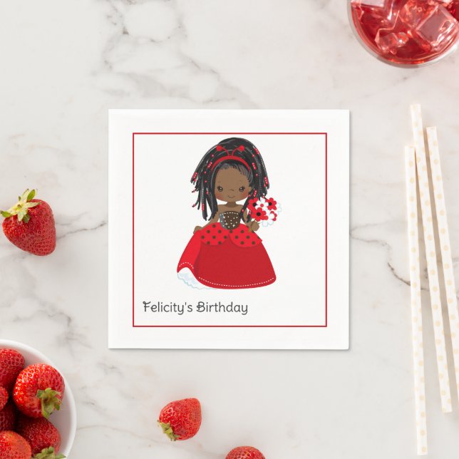 Afroamerikanerin Ladybug Birthday Serviette (Beispiel)