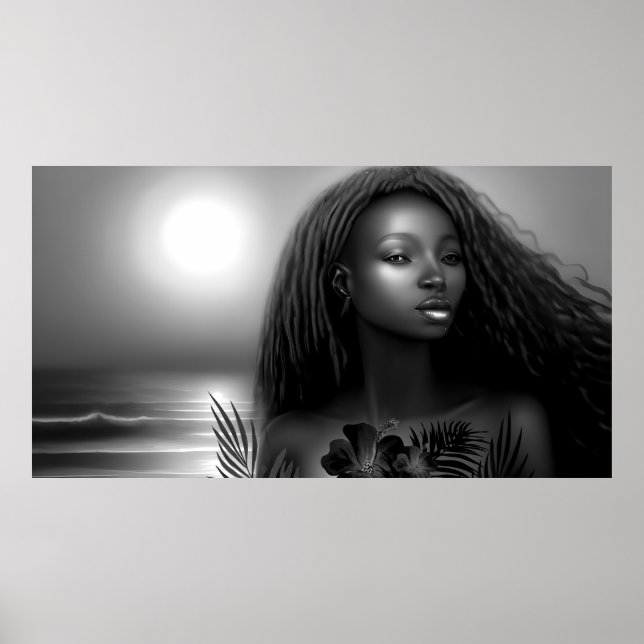 Afroamerikanerin Mondlichtstrand Monochrome Poster (Vorne)