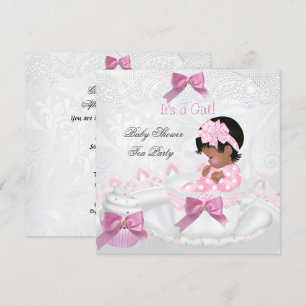 Afroamerikanische Baby-Party für Mädchen in Rosa B Einladung
