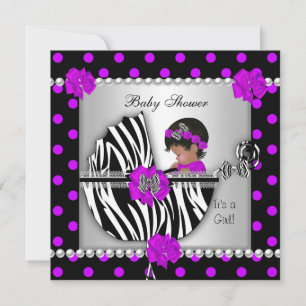 Afroamerikanische Babyparty Baby Mädchen Zebra Fle Einladung