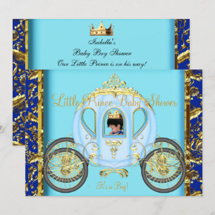 Afroamerikanische Babyparty Blau Gold Junge Einladung