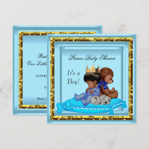 Afroamerikanische Babyparty Blau Gold Junge Prinz Einladung