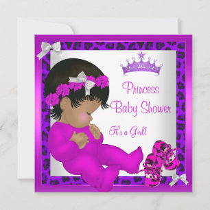 Afroamerikanische Babyparty Lila Rosa Leopard 3 Einladung