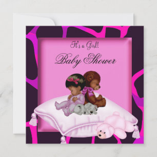 Afroamerikanische Babyparty Mädchen Hot Pink Bär Einladung