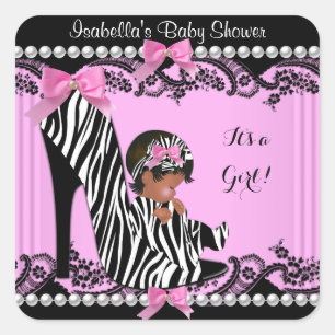 Afroamerikanische Babyparty Mädchen Hot Pink Zebra Quadratischer Aufkleber
