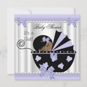 Afroamerikanische Babyparty Mädchen Lila Weiß Einladung