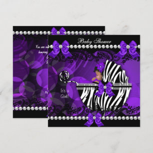 Afroamerikanische Babyparty Mädchen Lila Zebra 2 Einladung