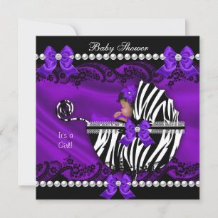 Afroamerikanische Babyparty Mädchen Lila Zebra Einladung
