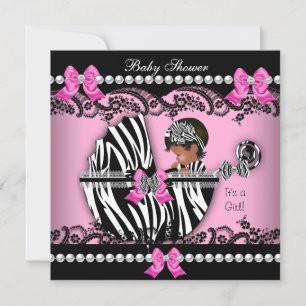 Afroamerikanische Babyparty Mädchen Pinker Zebra Einladung