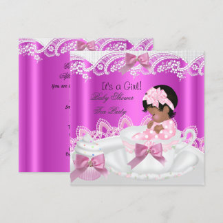 Afroamerikanische Babyparty Mädchen Rosa in Teetas Einladung