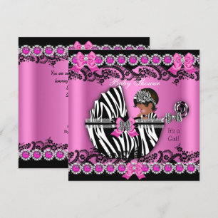 Afroamerikanische Babyparty Mädchen Rosa Zebra Kin Einladung
