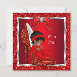 Afroamerikanische Babyparty Mädchen Roter Glitter  Einladung