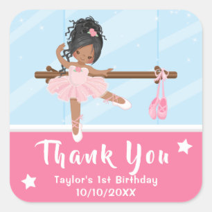 Afroamerikanische Ballerina Rosa Geburtstag Danke Quadratischer Aufkleber