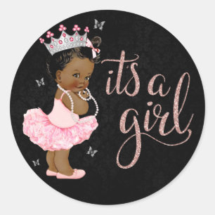 Afroamerikanische Diamond Princess Girl Baby Showe Runder Aufkleber