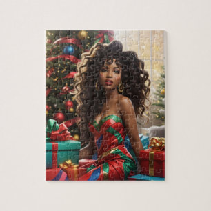 Afroamerikanische Diva Farbige Festliche Weihnacht Puzzle