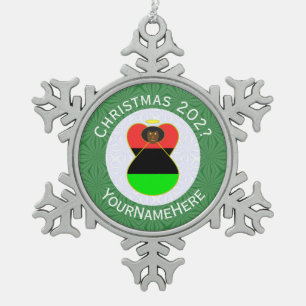Afroamerikanische Engelsweihnachtsflagge Personali Schneeflocken Zinn-Ornament
