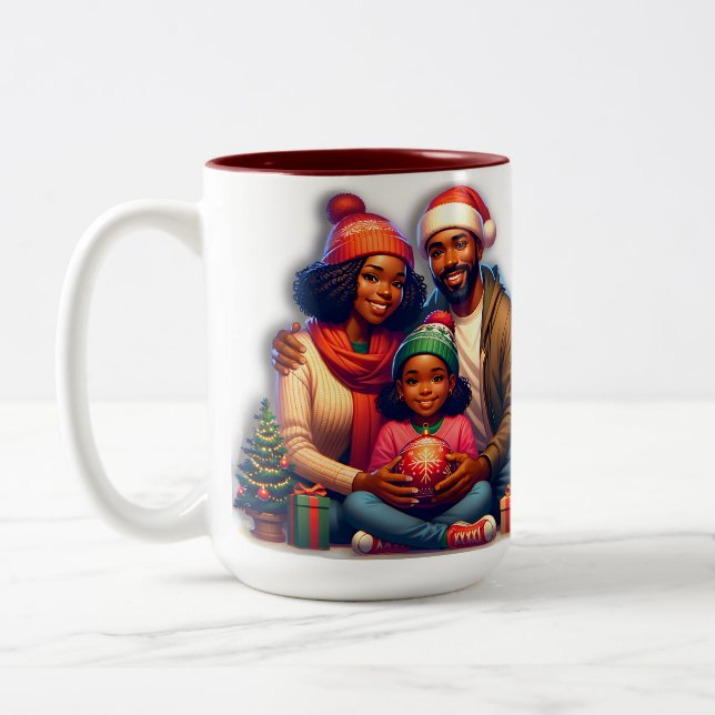 Afroamerikanische Familie frohe Weihnachten Zweifarbige Tasse (Links)