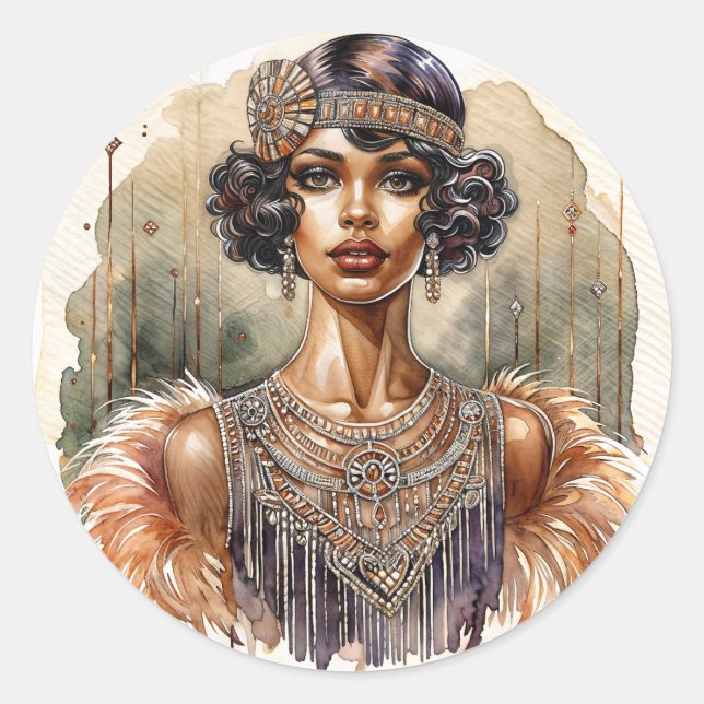 Afroamerikanische Flapper Art Deco Runder Aufkleber (Vorderseite)