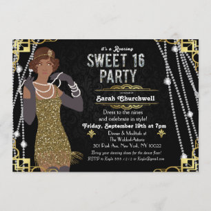 Afroamerikanische Flapper Sweet 16 Einladung