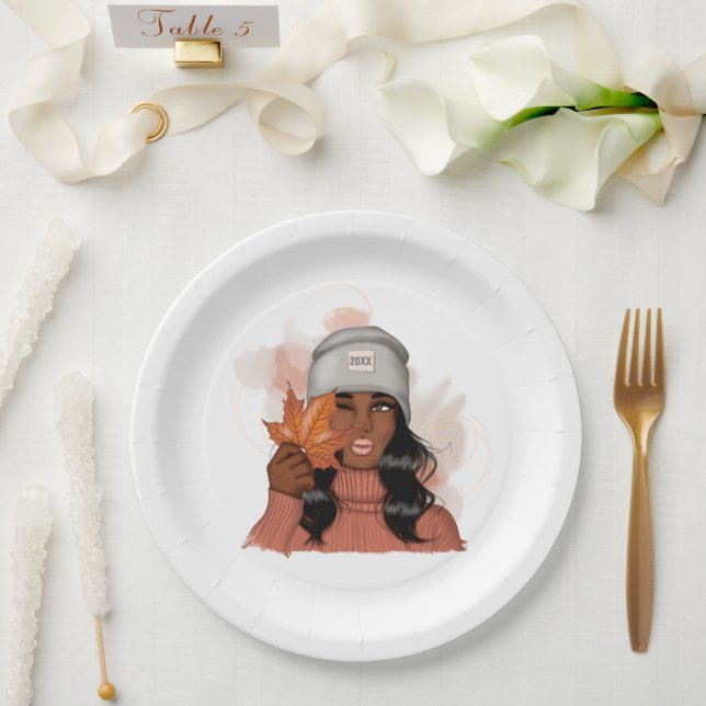 Afroamerikanische Frau Thanksgiving Pappteller (Hochzeit)