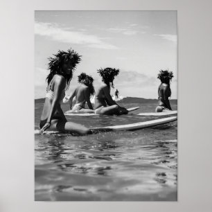 Afroamerikanische Frauen Surfen Druck, Schwarz und Poster