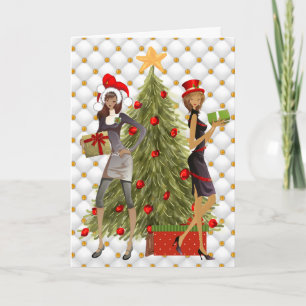 Afroamerikanische Frauenweihnachtskarte Feiertagskarte