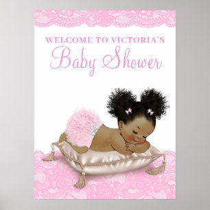 Afroamerikanische Mädchen-Baby-Shower-Schilder Poster