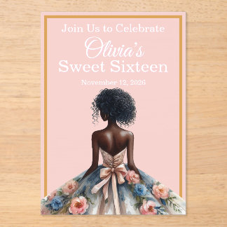 Afroamerikanische Mädchen Sweet Sixteen Acryleinladungen