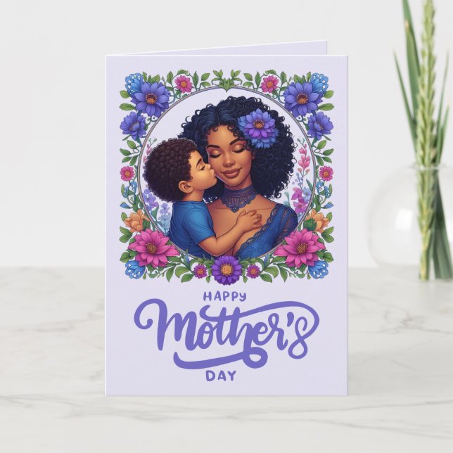 Afroamerikanische Mama & Son Happy Mother Day Karte (Vorderseite)