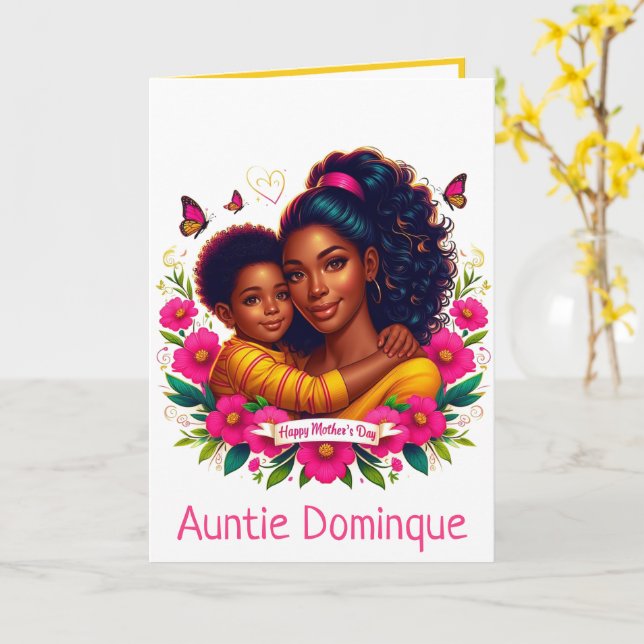 Afroamerikanische Mama & Son Happy Mother Day Karte (Gelbe Blume)