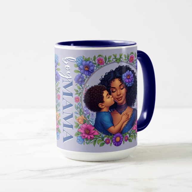 Afroamerikanische Mama & Son Sweet Kiss Mother Day Tasse (VorderseiteRechts)