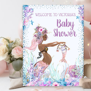 Afroamerikanische Meerjungfrau Baby Shower Schilde Poster