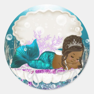 Afroamerikanische Meerjungfrau Mädchen Baby Shower Runder Aufkleber