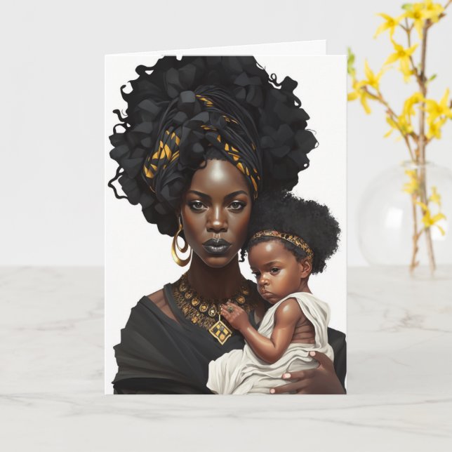 Afroamerikanische Mutter & Baby, Muttertagskarte Karte (Gelbe Blume)