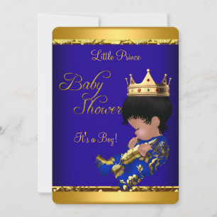 Afroamerikanische Prinz-Baby-Party Blau Gold Junge Einladung
