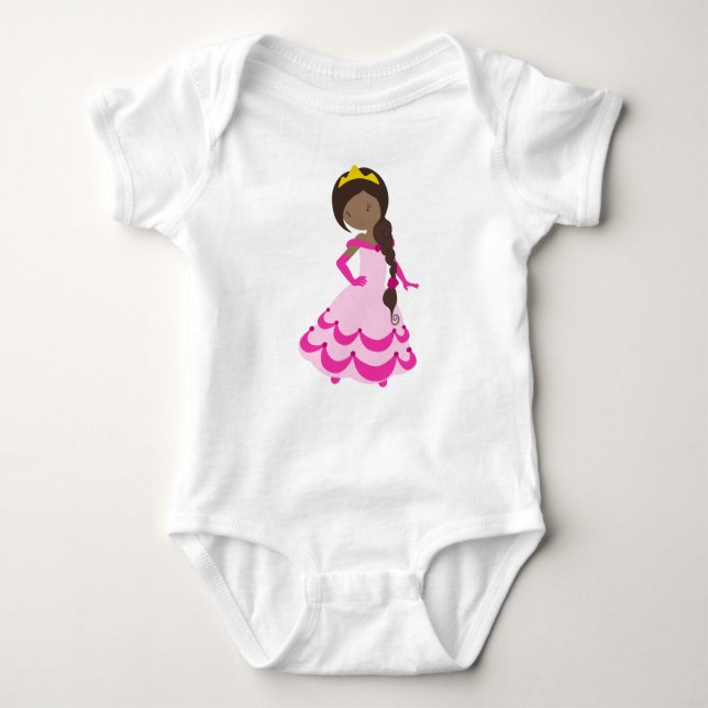 Afroamerikanische Prinzessin, Krone, Gown, rosa Kl Baby Strampler (Vorderseite)
