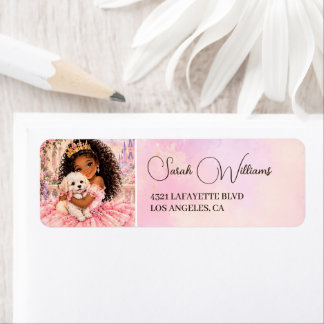 Afroamerikanische Prinzessin mit Welpe zum 3. Gebu