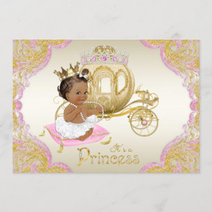 Afroamerikanische Prinzessin Pink Gold Baby Shower Einladung