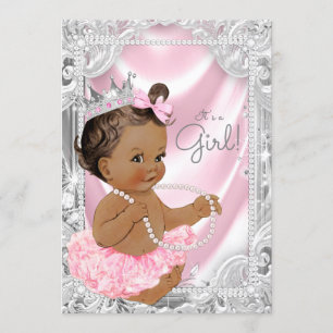 Afroamerikanische Prinzessin Pinke Babyparty Grau Einladung