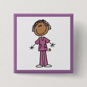 Afroamerikanische weibliche Stockfigur Krankenschw Button