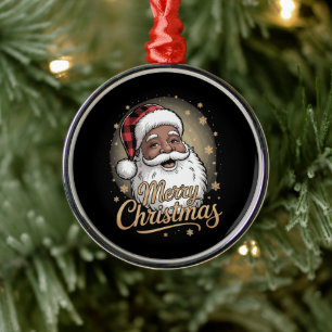 Afroamerikanische Weihnachtspyjamas Weihnachtsmann Ornament Aus Metall