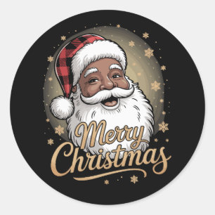 Afroamerikanische Weihnachtspyjamas Weihnachtsmann Runder Aufkleber