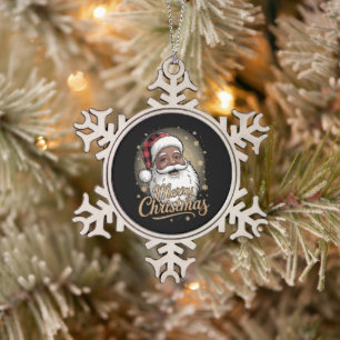 Afroamerikanische Weihnachtspyjamas Weihnachtsmann Schneeflocken Zinn-Ornament