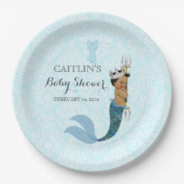 Afroamerikanischer Baby Boy Merman Prince Crown Pappteller