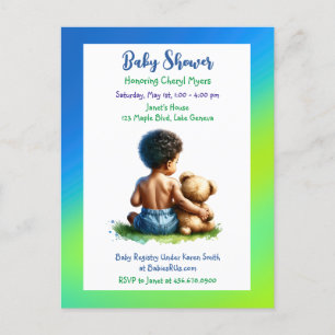 Afroamerikanischer Baby Boy mit Teddy Baby Shower Postkarte