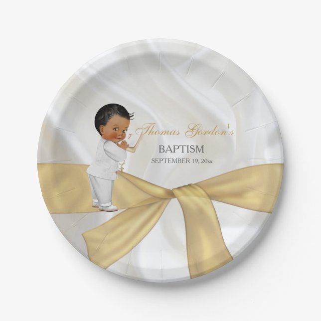 Afroamerikanischer Baby Boy Taufe Christening Pappteller (Vorderseite)